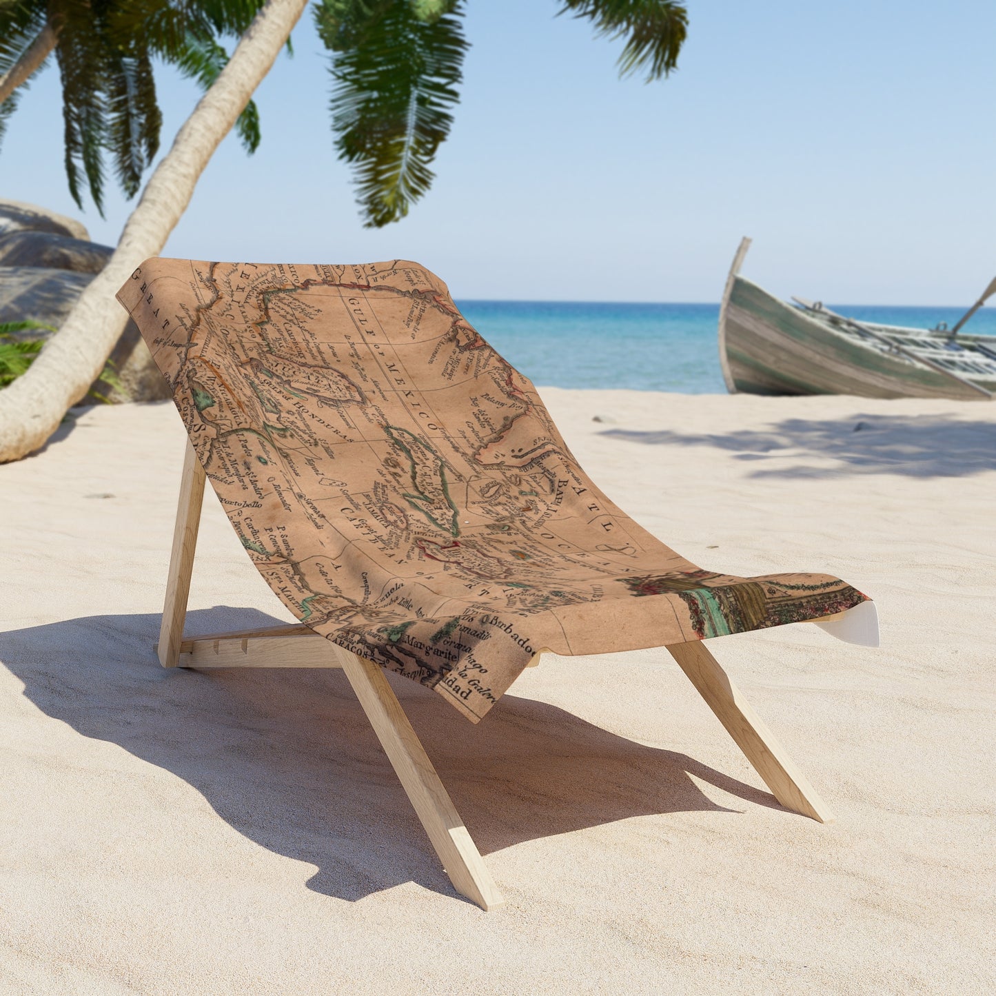 Vintage Caribbean Map Beach Towel